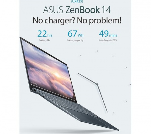 ASUS ZenBook UX425JA 14in Grey Laptop - Intel i3-1005G1 8GB RAM 256GB SSD - Windows 10 | Battery life: Up to 22 hours