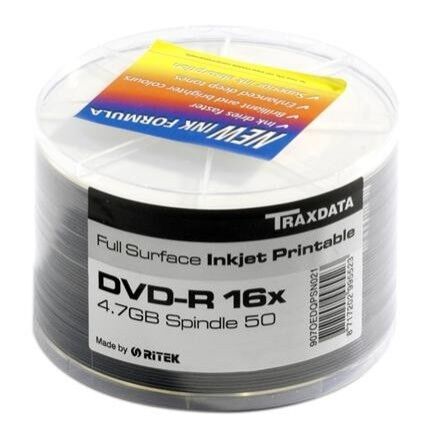 Traxdata Ritek 16x DVD-R White Full Face Printable 50 Pack