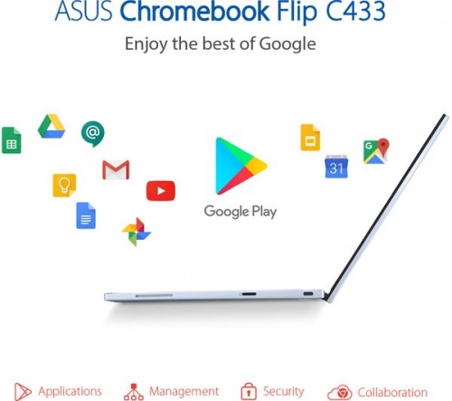 Grade2B - ASUS Flip C433TA 14in 2-in-1 Silver Chromebook - Intel m3-8100Y 4GB RAM 64GB eMMC - Chrome OS