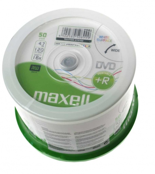 Maxell 16X Full Face White Inkjet Printable DVD+R 50 Cake Pack - 275702