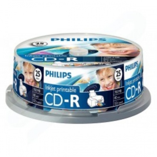 PHILIPS CD-R 80 Mins 700MB 1-52X Speed Inkjet Printable Blank CD - 25 Cake Pack - CR7D5JB25