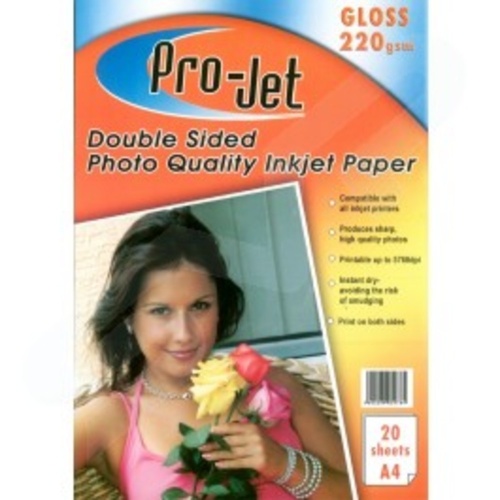 Projet 220gsm A4 Double Sided Gloss Photo Paper - 20 Sheets Pack