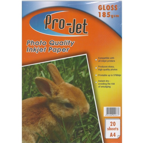 Projet A4 Glossy Photo Paper 185gsm Pack of 20