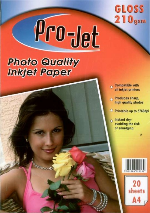 Projet A4 Glossy Photo Paper 210gsm Pack of 20