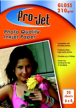 Projet A6 6x4 Glossy Photo Paper 210gsm Pack of 20