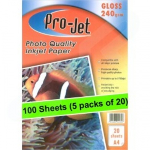 5x Projet A4 240g Gloss Photopaper (20 sheets per pack)