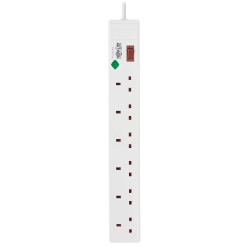 TLP6B18 6-Outlet Surge Protector - British BS1363A Outlets - White