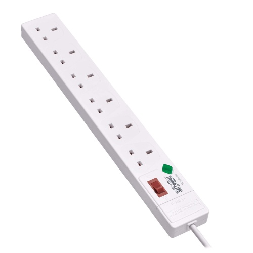 TLP6B18 6-Outlet Surge Protector - British BS1363A Outlets - White