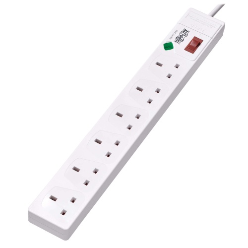 TLP6B18 6-Outlet Surge Protector - British BS1363A Outlets - White