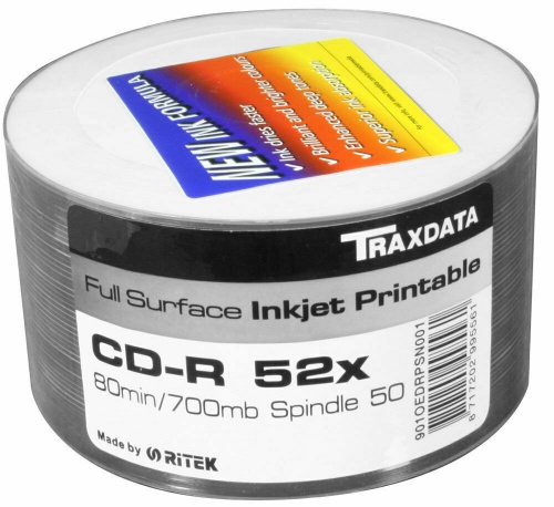 Traxdata Ritek 52x CD-R White Inkjet Full-Face Printable 50 Pack