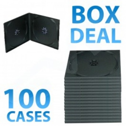 100x Half Height Black Double CD DVD Case - 10MM