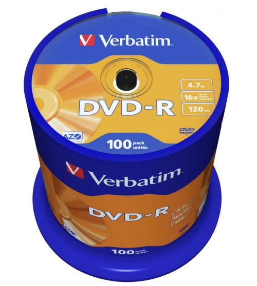 Verbatim Azo Branded Matt Silver 16x DVD-R Pack of 100 43549