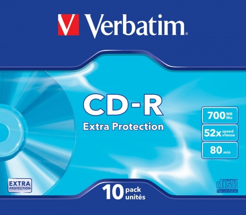 Verbatim CD-R 700MB 80 Minute 52x DataLife Extra Protection Slim Case (Pack of 10) 43415