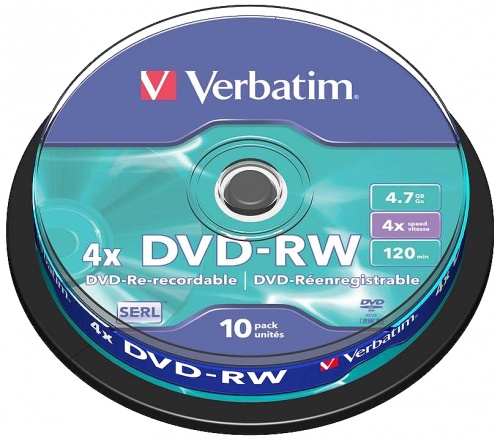 Verbatim 4x Branded Matt Silver DVD-RW in Packs of 10 43552