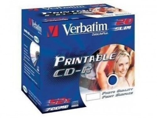 Verbatim CD-R AZO Wide Inkjet Printable 20 Pack With Slim Jewel Cases