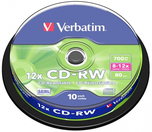 Verbatim Branded CD Rewritable CD-RW 8-12x Datalife Plus 80MIN 10 Pack 43480