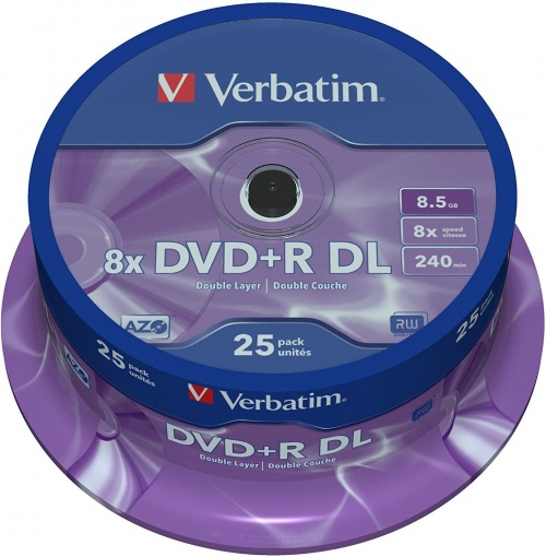 VERBATIM 43757 DVD+R Double Layer  8x Matt Silver Blank DVDs 8.5GB - 25pk Spindle