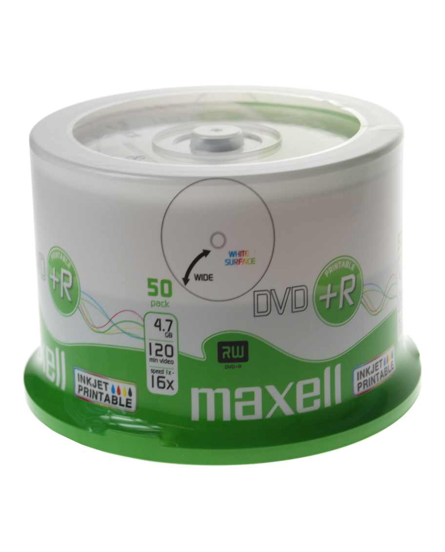 Maxell 16X Full Face White Inkjet Printable DVD+R 50 Cake Pack - 275702