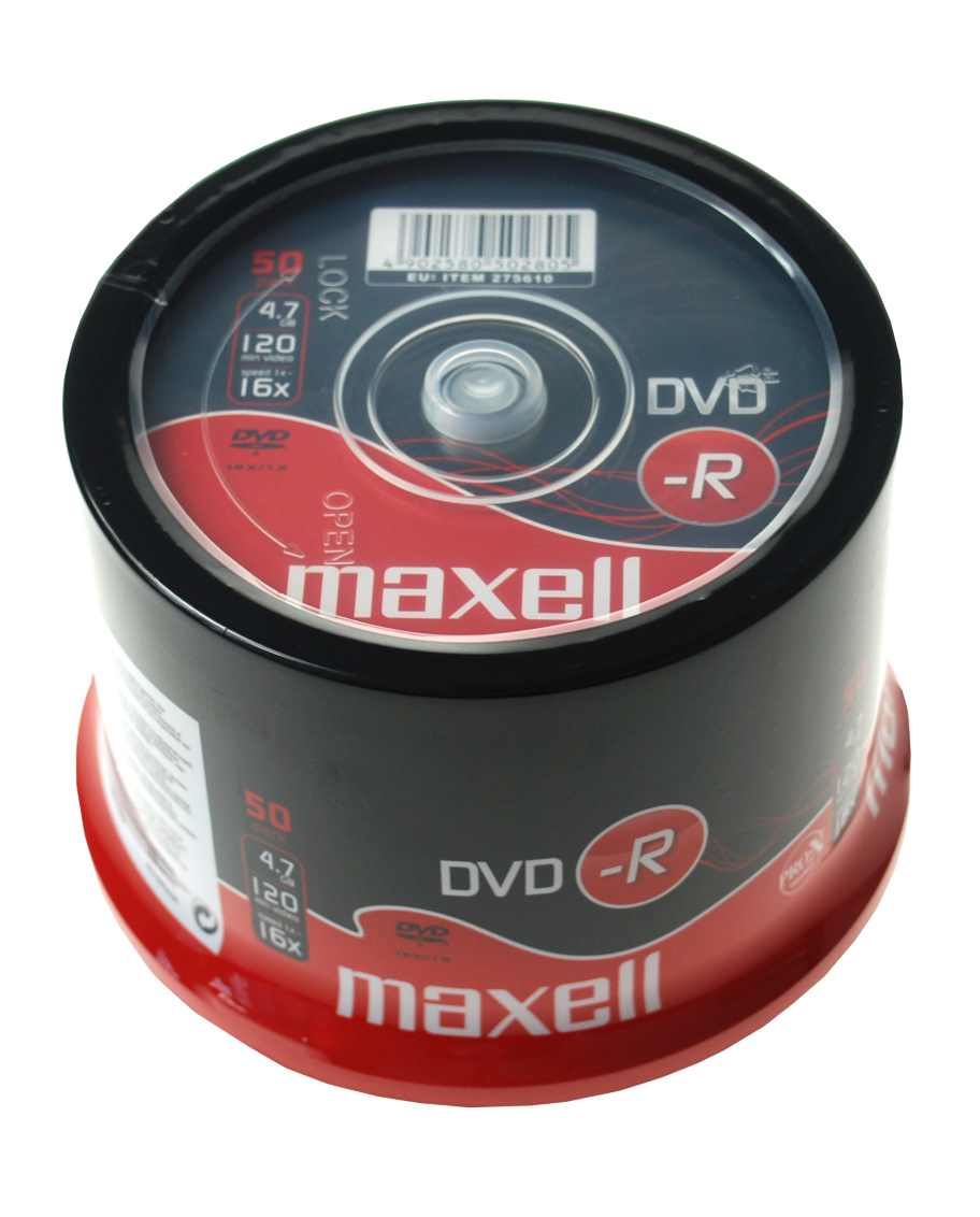 Maxell 16x Branded DVD-R 4.7GB in cake Pack of 50