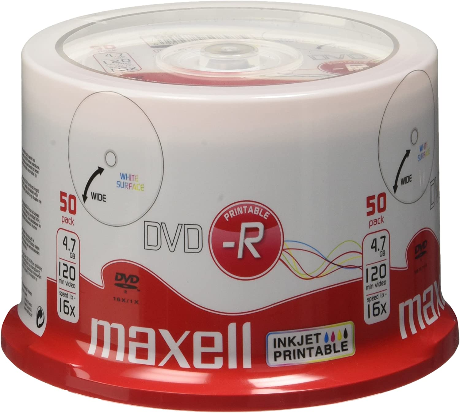 Maxell 16x DVD-R Printable White 4.7GB 120Min 50 pack Spindle | 275701