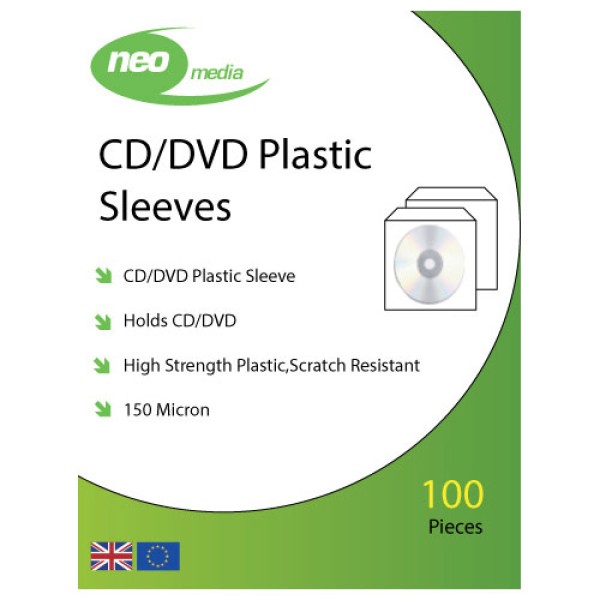 150 Micron Neo Media Super Heavy Weight Plastic CD/DVD Wallets with Flap pack of 100