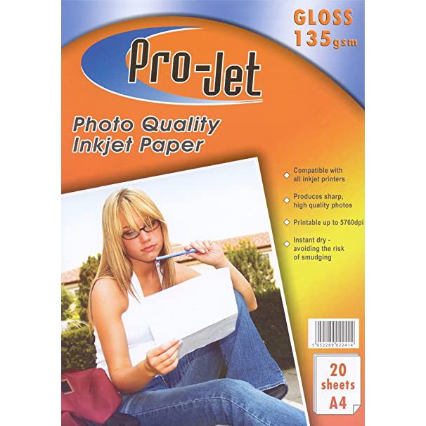 Projet A4 Glossy Photo Paper 135gsm Pack of 20