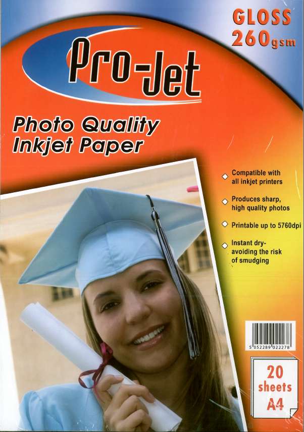 Projet A4 Glossy Photo Paper 260gsm Pack of 20