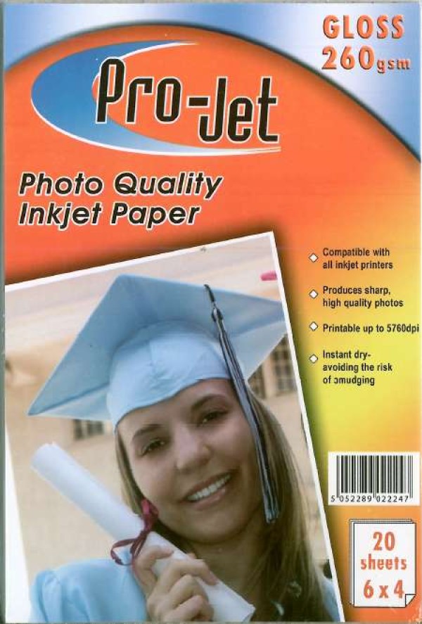 Projet A6 GLOSS Photo Paper 260gsm Pack of 20 6x4