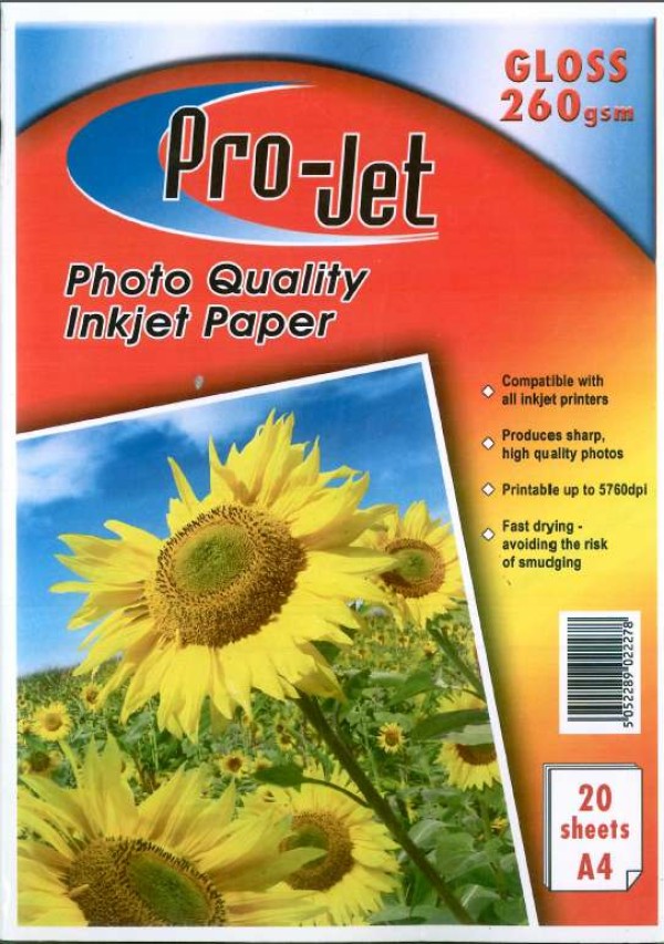 Projet A4 Glossy Photo Paper 260gsm Resin Coated Pack of 20