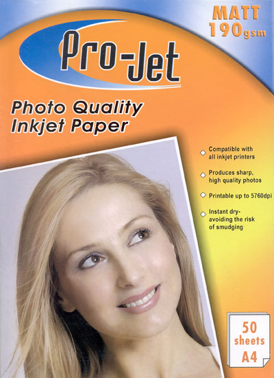 500 SHEETS OF PROJET A4 INKJET PHOTO PAPER 190 GSM MATT INSTANT DRY