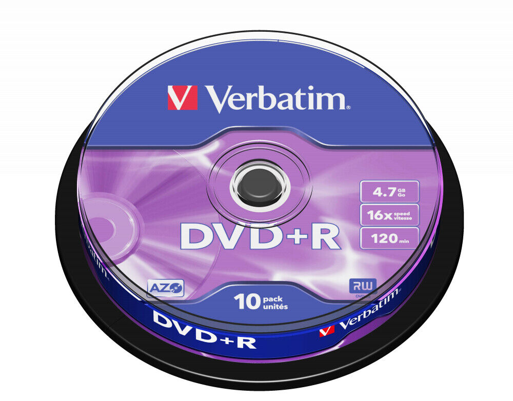 Verbatim Azo 16x Branded Matt Silver DVD+R in Packs of 10 43498