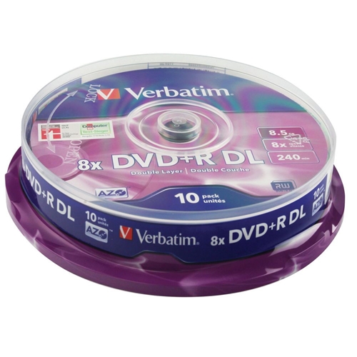 50 x Verbatim Dual Layer DVD+R DL Azo 8x Branded Matt Silver in 5 Packs of 10 - 43666