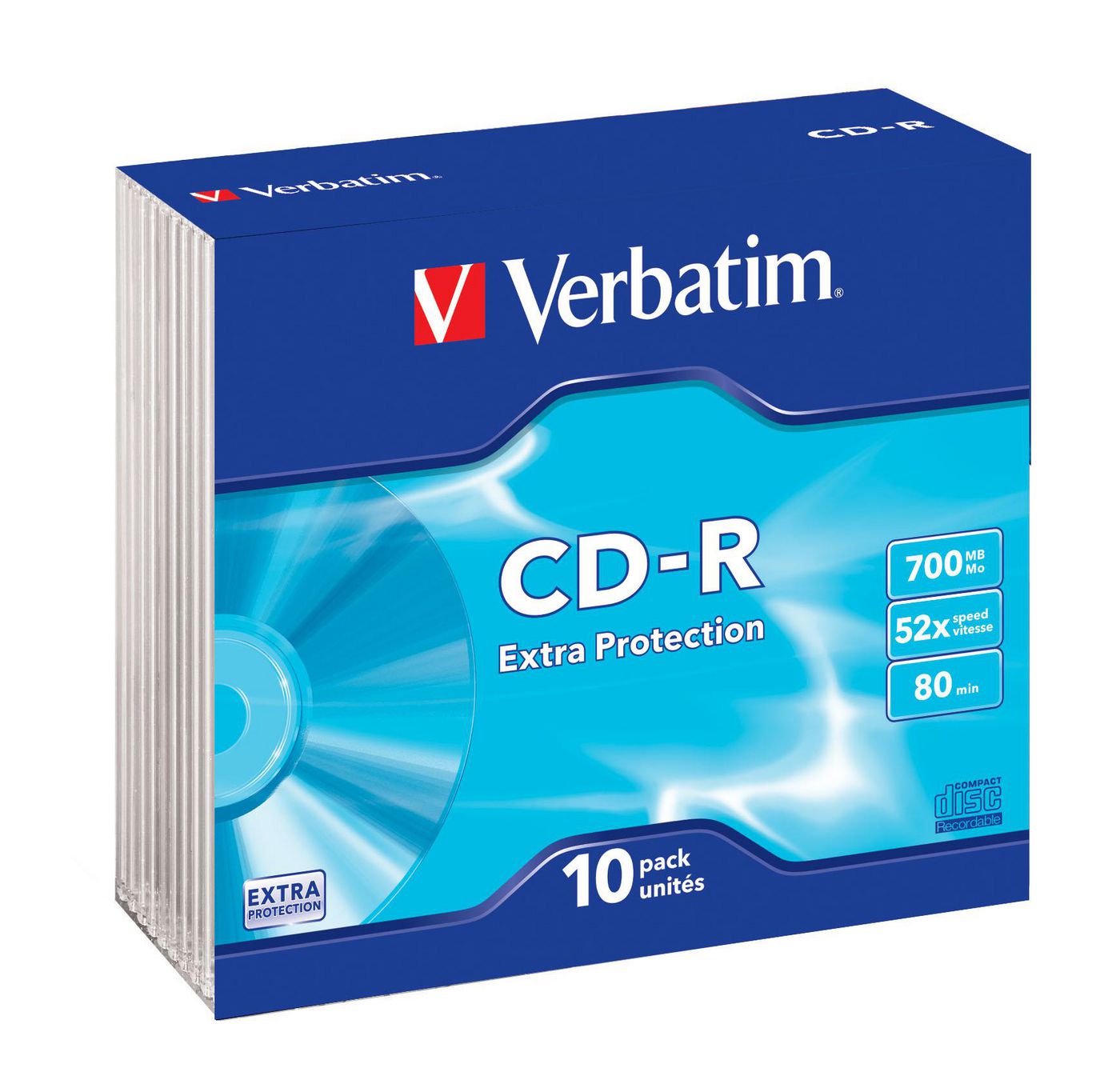 Verbatim CD-R 700MB 80 Minute 52x DataLife Extra Protection Slim Case (Pack of 10) 43415