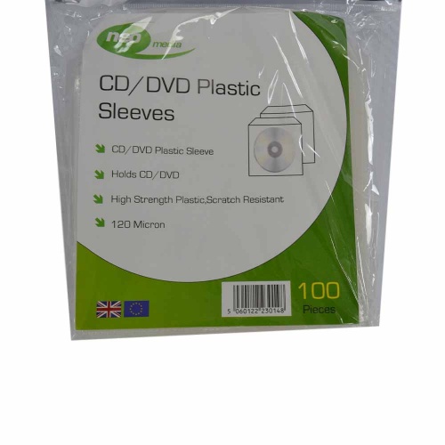 120 Micron Neo Plastic Sleeves  (100 pack) Neo Media High Strength CD/DVD