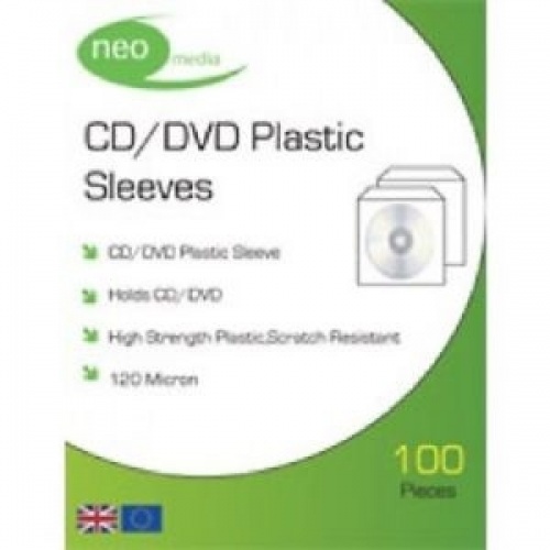 120 Micron Neo Plastic Sleeves  (100 pack) Neo Media High Strength CD/DVD